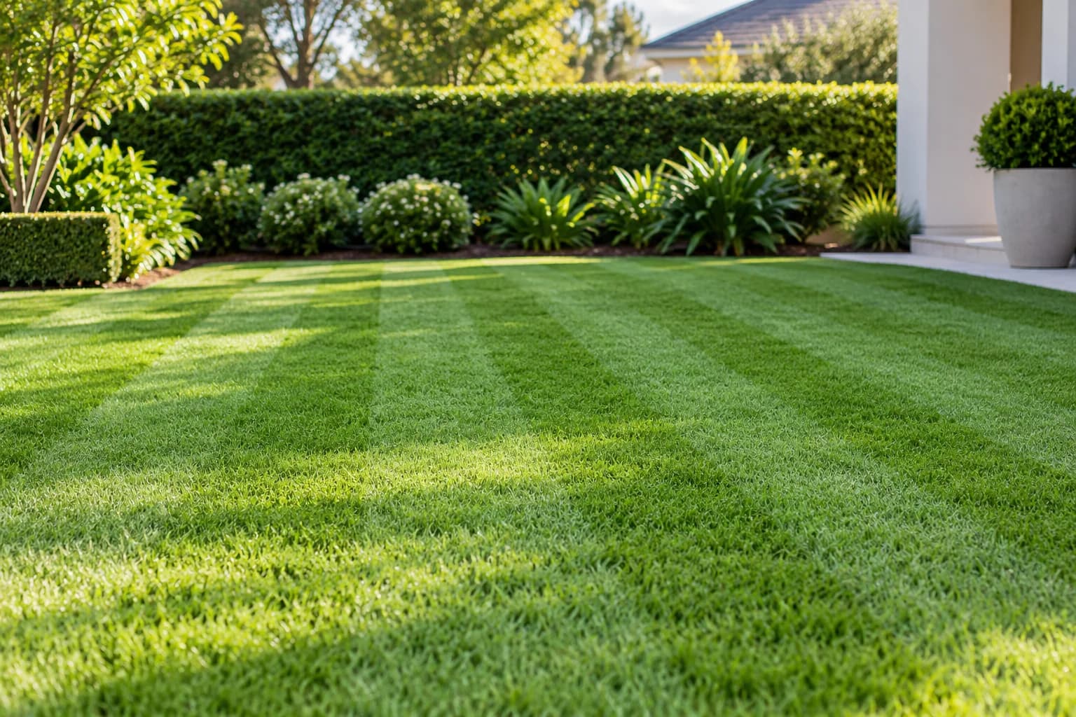 Fresh green lawn outside a modern home
